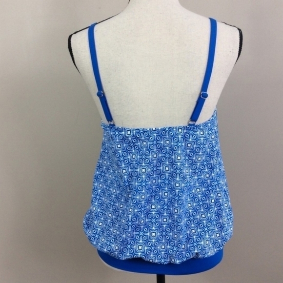 Lands' End Blue And White Blouson Tummy Hiding Tankini Top Sz 4 NWOT - Picture 3 of 11